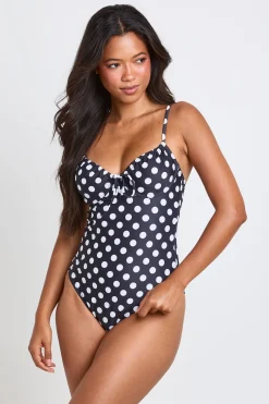 Maillot De Bain Une Pièce Plongeant À Armatures Imprimé À Pois