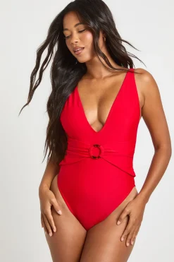 boohoo Maillot De Bain Une Pièce Plongeant À Anneau Avec Contrôle Du Ventre<Femme Maillots De Bain|Tenues De Plage