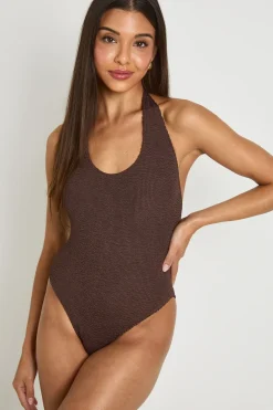 Maillot De Bain Une Pièce Premium Taille Unique Plongeant Dos Nu À Effet Froissé