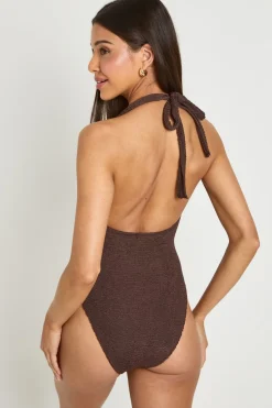 Maillot De Bain Une Pièce Premium Taille Unique Plongeant Dos Nu À Effet Froissé