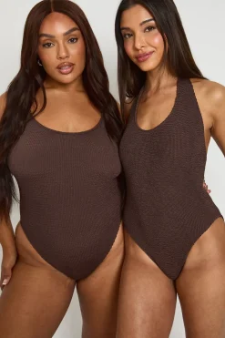 Maillot De Bain Une Pièce Premium Taille Unique Plongeant Dos Nu À Effet Froissé