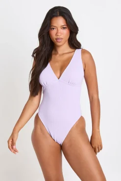 boohoo Maillot De Bain Une Pièce Texturé À Décolleté Plongeant<Femme Maillots De Bain|Tenues De Plage