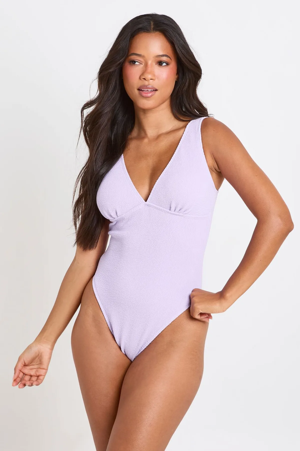 boohoo Maillot De Bain Une Pièce Texturé À Décolleté Plongeant<Femme Maillots De Bain|Tenues De Plage