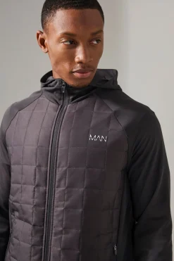 Man Active Check Quilted Zip Through Hoodie