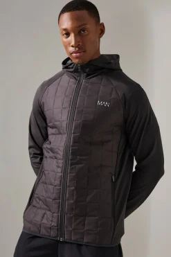 Man Active Check Quilted Zip Through Hoodie