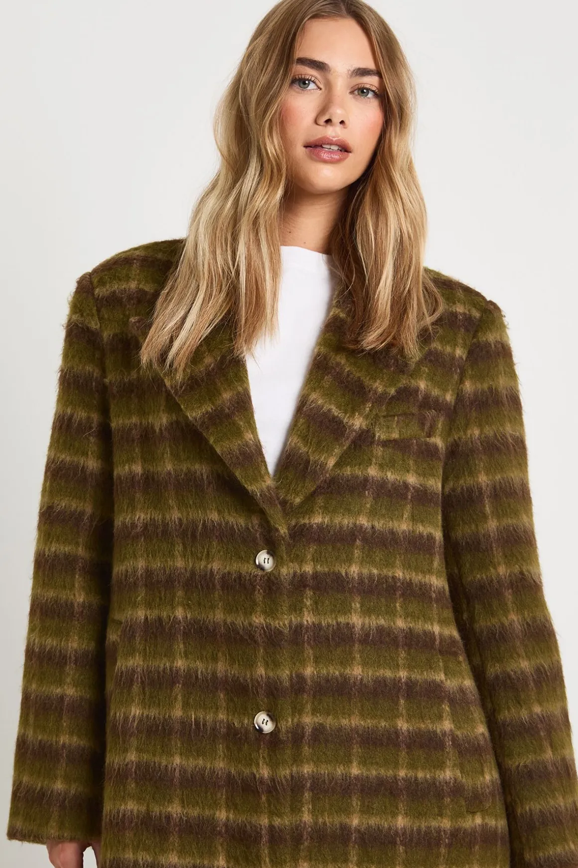 Manteau ample en laine à carreaux