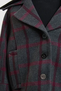 Manteau Arrondi En Laine À Carreaux Et Synthétiquecuir