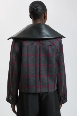 Manteau Arrondi En Laine À Carreaux Et Synthétiquecuir