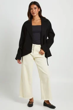 Manteau Aspect Laine Avec Ceinture