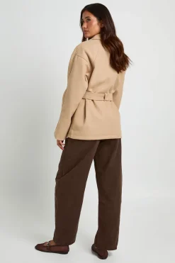 boohoo Manteau Aspect Laine Avec Ceinture<Femme Vestes & Manteaux|Tons Neutres