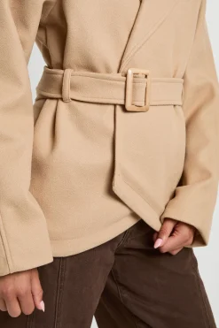 boohoo Manteau Aspect Laine Avec Ceinture<Femme Vestes & Manteaux|Tons Neutres