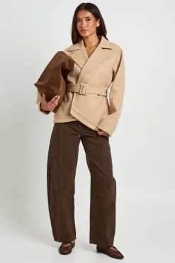 boohoo Manteau Aspect Laine Avec Ceinture<Femme Vestes & Manteaux|Tons Neutres