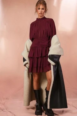 Manteau aviateur long à bordure en polaire