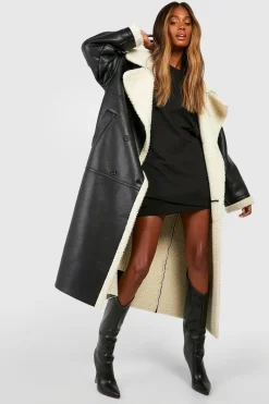 Manteau aviateur long à bordure en polaire