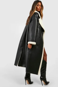 Manteau aviateur long à bordure en polaire