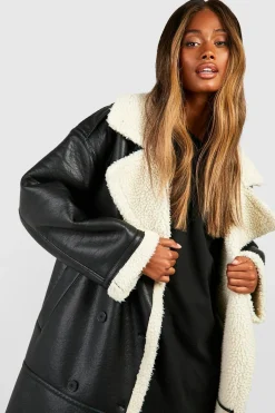 Manteau aviateur long à bordure en polaire