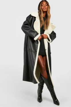 Manteau aviateur long à bordure en polaire