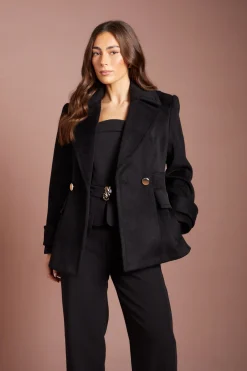 Manteau Bleu Marine À Col Large Avec Détails Boutonnés