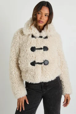boohoo Manteau à bouton-pression en fourrure shaggy<Femme Vestes & Manteaux