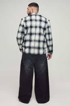 Manteau boxy oversize à carreaux brossés (taille forte)
