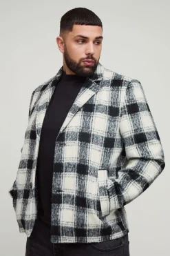 Manteau boxy oversize à carreaux brossés (taille forte)