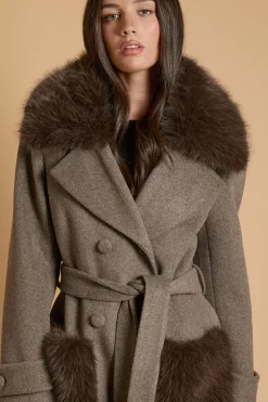 Manteau Cache-cœur À Col En Synthétique Avec Poches En Synthétique Décoratives