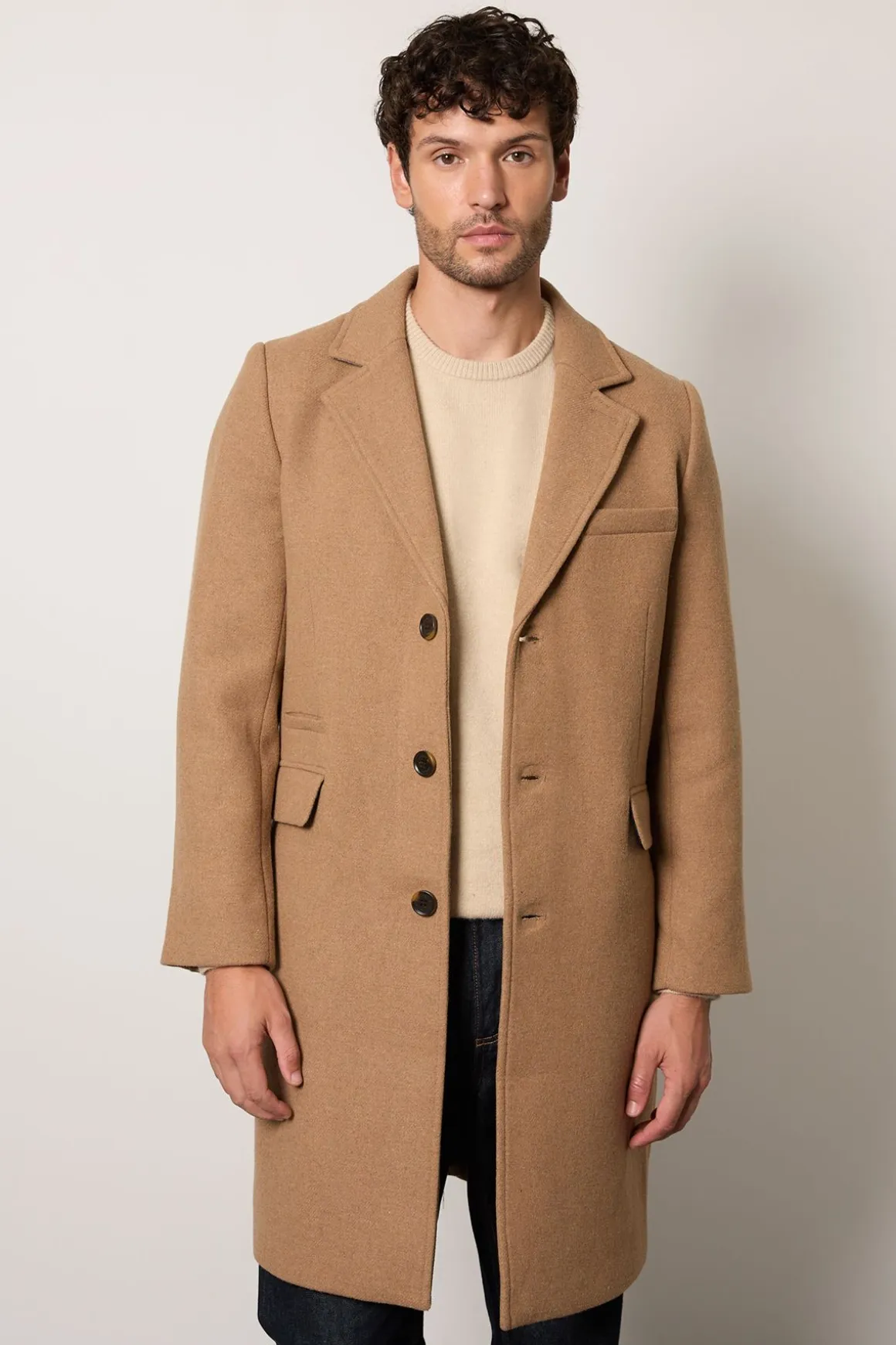Manteau Camel Signature 3 Boutons Mélange Laine Epsom