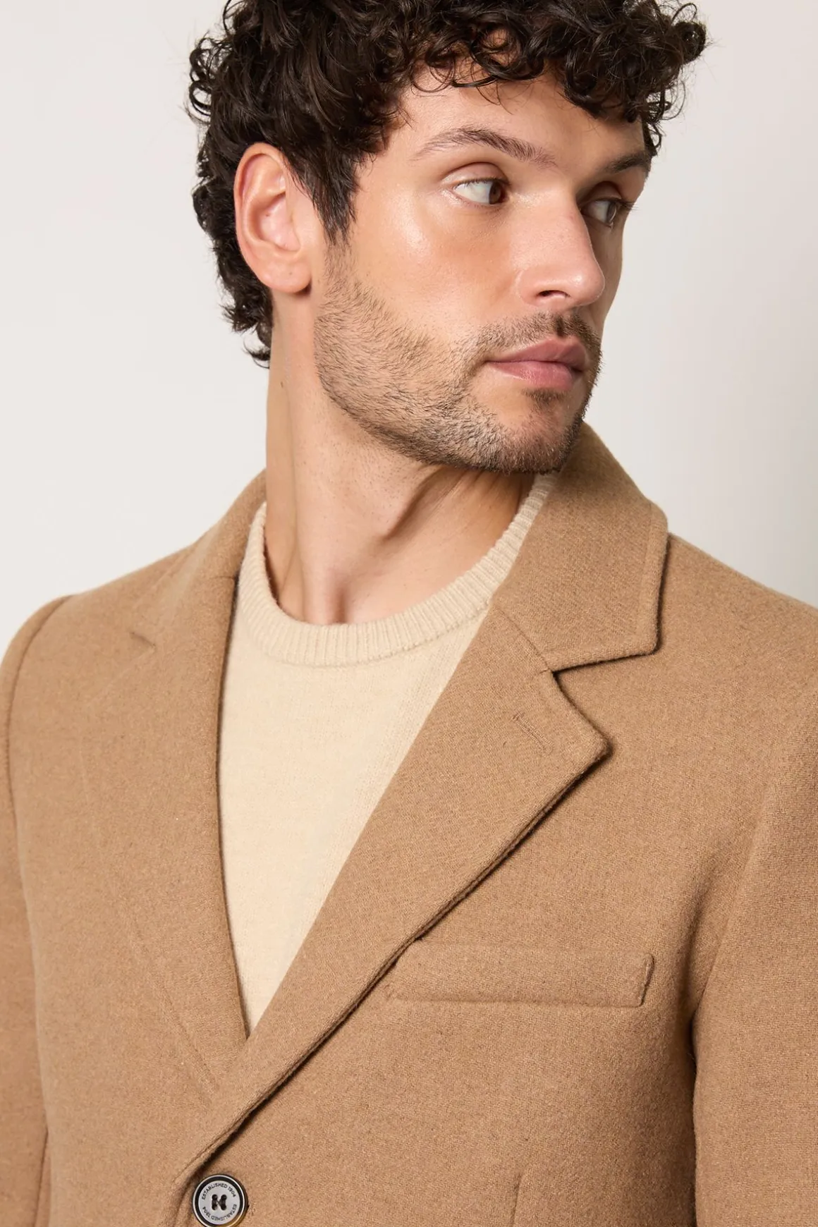 Manteau Camel Signature 3 Boutons Mélange Laine Epsom