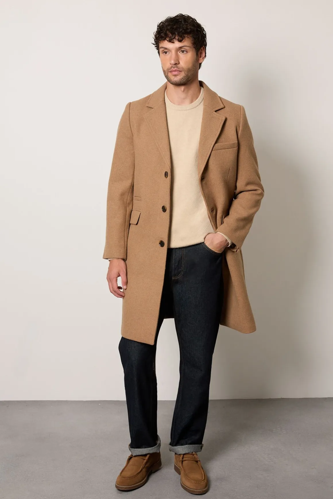 Manteau Camel Signature 3 Boutons Mélange Laine Epsom