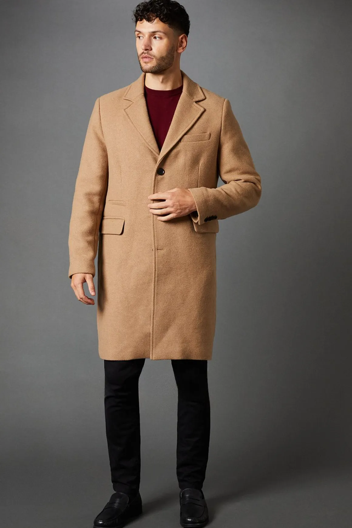 Manteau Camel Signature 3 Boutons Mélange Laine Epsom