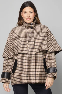 Wallis Manteau Cape à Carreaux Marron<Femme Vestes & Manteaux