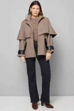 Wallis Manteau Cape à Carreaux Marron<Femme Vestes & Manteaux