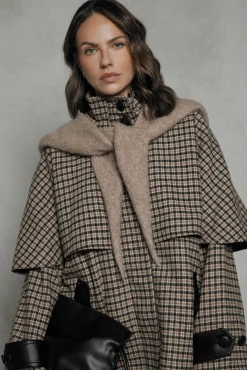 Wallis Manteau Cape à Carreaux Marron<Femme Vestes & Manteaux