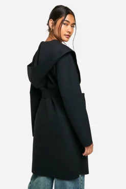Manteau à capuche effet laine