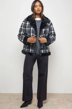 Oasis Manteau à Carreaux avec Finitions en Peau Lainée<Femme Vestes & Manteaux
