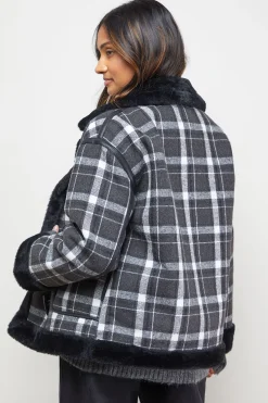 Oasis Manteau à Carreaux avec Finitions en Peau Lainée<Femme Vestes & Manteaux