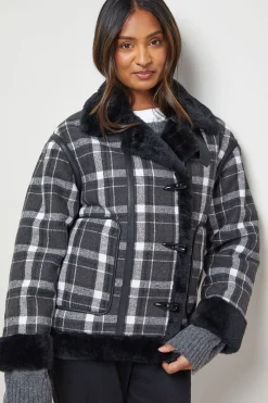 Oasis Manteau à Carreaux avec Finitions en Peau Lainée<Femme Vestes & Manteaux