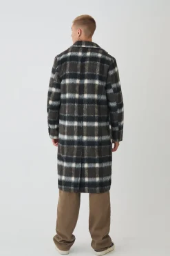 Manteau à carreaux brossé en marron