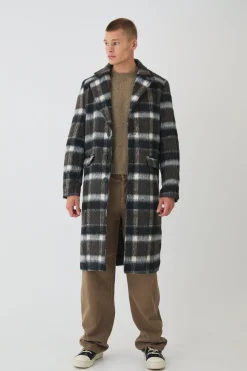 Manteau à carreaux brossé en marron
