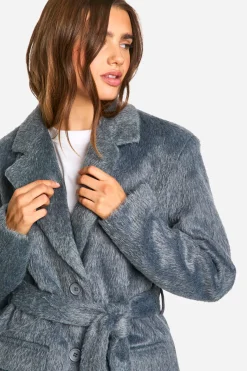 Manteau ceinturé aspect laine