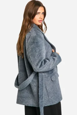 Manteau ceinturé aspect laine