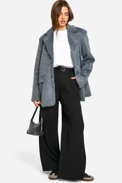 Manteau ceinturé aspect laine