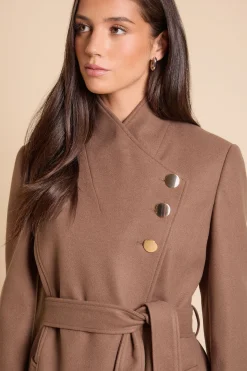 Manteau Ceinturé À Col Entonnoir