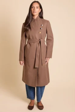 Manteau Ceinturé À Col Entonnoir