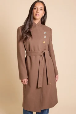 Manteau Ceinturé À Col Entonnoir