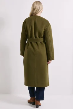 Manteau Ceinturé à Col Rond avec Écharpe