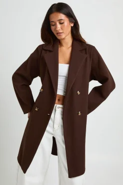 boohoo Manteau Ceinturé À Double Boutonnage Effet Laine<Femme Vestes & Manteaux