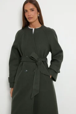 Manteau Ceinturé À Double Boutonnage Avec Col Montant Intégré