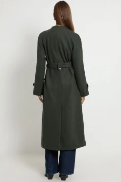 Manteau Ceinturé À Double Boutonnage Avec Col Montant Intégré