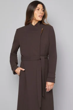 Wallis Manteau Ceinturé à Double Crêpe Portefeuille<Femme Looks Chocolat|Manteaux Et Vestes D’Automne
